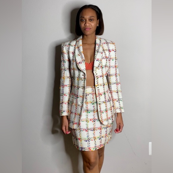 Doncaster Vintage Multicolor Tweed Plaid 2 Piece Skirt Suit Set - Picture 4 of 14